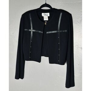 Ribkoff Trends black cropped bolero jacket faux leather trim Size 8 Claa